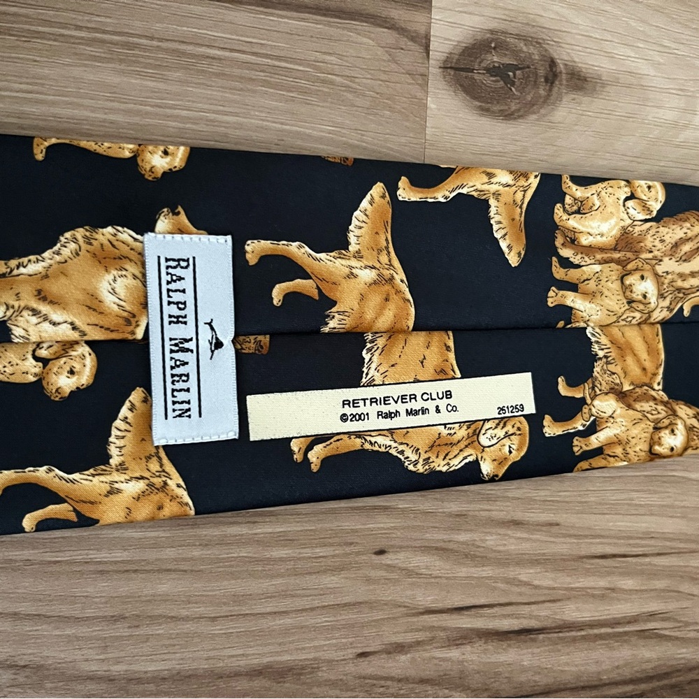 RALPH MARLIN DESIGN RETRIEVER CLUB NECKTIE GOLDEN RETRIEVERS - Picture 2 of 4